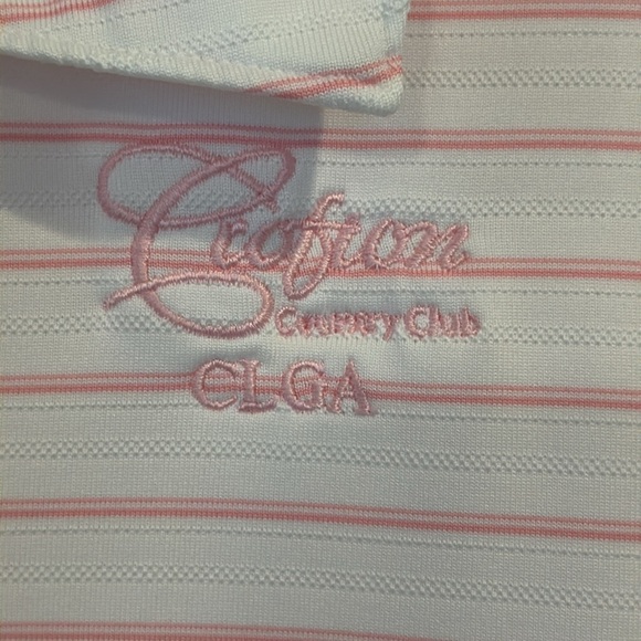 Adidas Climalite Pink White Stripe Embroidered Crofton Country Club Golf Shirt - Picture 5 of 12